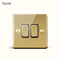 ✱●☂ Avoir Mirror Face Push Button Switch Wall Electrical Outlets Gold Stainless Steel Panel On Off Led Lighting Dimmer Power Socket