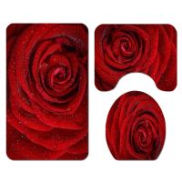 Rose Bathroom Curtains Sets Nature Flowers Waterproof Polyester Shower Curtain Toilet Cover Mat Non-Slip Bath Rug Set