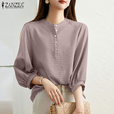 (สินค้ามาใหม่)(จัดส่งฟรี)Fancystyle ZANZEA เสื้อสไตล์เกาหลีของผู้หญิงเสื้อหนามีกระดุม3/4แขนทรงหลวมแบบสวมหัว #11