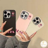 Lotso เคสการ์ตูนรูปหมีสตรอเบอร์รี่น่ารักใช้ได้กับ IPhone 11 15 Pro Max 7Plus 8 Plus 13 14 XR 12 15 7 8 Plus X XS MAX อิเล็กโทรเพลทสุดสรูเลนส์โลหะกรอบฝาหลังนิ่ม