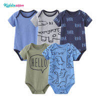 Kiddiezoom 5PCS เสื้อผ้าไดโนเสาร์สไตล์ชุดเด็กเล็กที่เหมาะกับชายและหญิงทารก Onesies ทารก Bodysuits เสื้อรอมเปอร์ทารก One ชิ้น100% Cotton 0-12เดือน