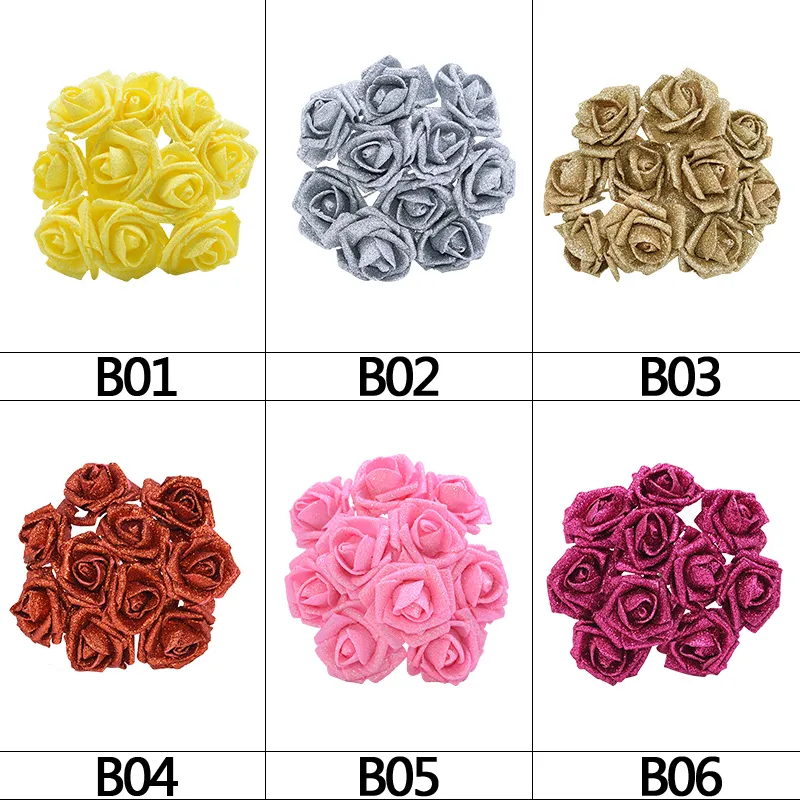 20pcs 6cm Gold Silver Rose Flower Head Glitter Foam Artificial