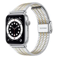 SmartPhonemall Steel Watch Band For Apple Watch Ultra 49mm / Series 8&amp;7 45mm / SE 2&amp;6&amp;SE&amp;5&amp;4 44mm / 3&amp;2&amp;1 42mm(Silver and Gold)