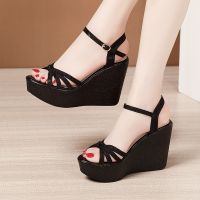 11 cm high with wedges sandals female in the summer of 2023 the new sponge thick bottom waterproof peep-toe joker small yards sandals