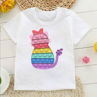 Rainbow Kawaii Cat Print T-Shirt Girls поп ит Pop It Tshirt Cute Kids Clothes Funny White T Shirt Harajuku Shirt Children Tops