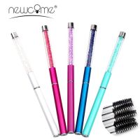 NEWCOME 1PC Rhinestones Handle Eyelashes Brushes Spiral Wand Eyelash Extension Soft Brush Pen Makeup Applicator