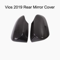 ฝาครอบกระจกมองหลังสำหรับโตโยต้า Vios 2019 2020 2021คาร์บอนสติ๊กเกอร์ไฟเบอร์ตกแต่งสีดำ2ชิ้น