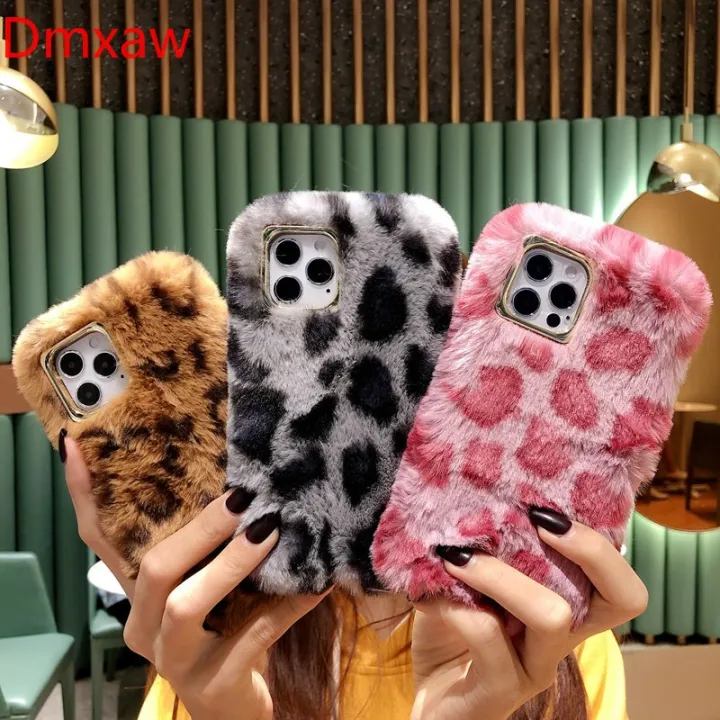 Luxury Plush Leopard Print Silicone Case For Iphone 12 Mini 12 12 Pro 12 Pro Max