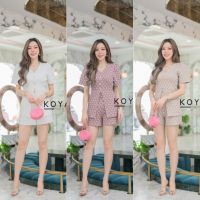 K348-5 Set เสื้อ+กางเกง คอวีผ่าหน้า ผ้าลัคชู