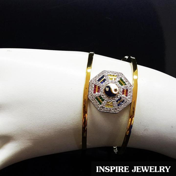 inspire-jewelry-กำไลหยินหยาง-หรือยันต์แปดทิศ-ฝังด้วยพลอยนพเก้า-และเพชรสวิส-งานจิวเวลลี่-สวยงาม-ปราณีต-ชุบเศษทองแท้