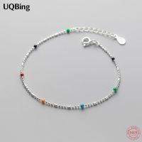 Handmade Bohemian 925 Sterling Silver Rainbow Beads Chain Bracelet For Women Girls Gifts