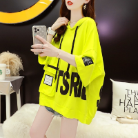 Short-sleeved T-shirt Womens Summer Hooded Mid-length Tops Plus Size Loose T Shirt Women