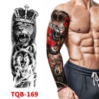 Large Arm Sleeve Tattoo Lion Crown King Rose Waterproof Temporary Tatoo Sticker Wild Wolf Tiger Men Full Skull Totem Tatto Stickers