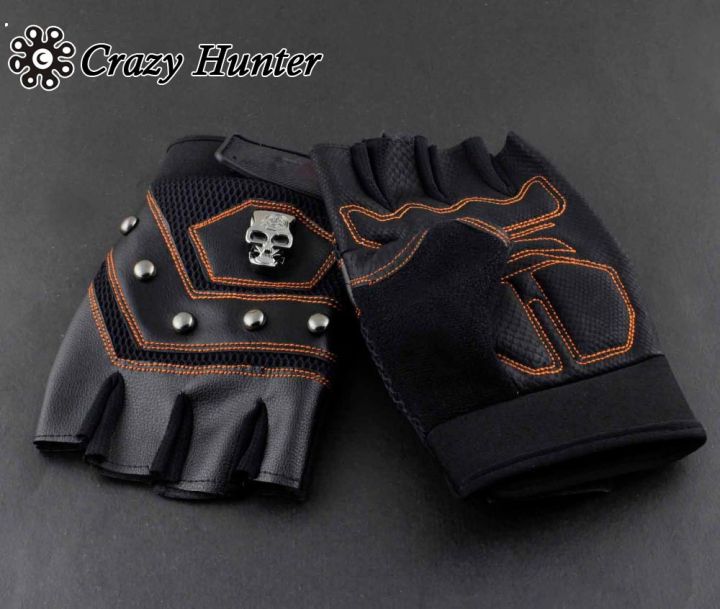 new-skull-logo-mens-leather-biker-motorcycle-training-driving-fingerless-gloves