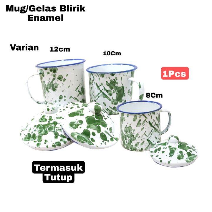 Winnjaya Cangkir Mug Blirik Corak Hijau Putih Gelas Minum Jadul Lapisan Enamel Ukuran 81012 Cm 6769