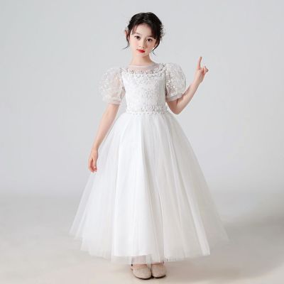 Age 4 to 14 Mesh Sleeve Childrens Day Wedding Flower Girls Kids Girl Dress Girls Long Princess Dress