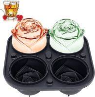 3D Rose Ice Molds Extra Large Ice Cube Trays Make 4 Giant Cute Flower Shape Ice Silicone Rubber Fun Big Ice Ball Maker For Juice Ice Maker Ice Cream M