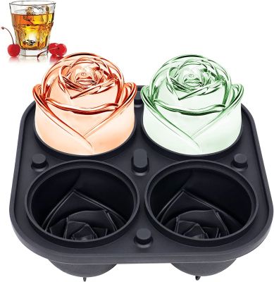 3D Rose Ice Molds Extra Large Ice Cube Trays Make 4 Giant Cute Flower Shape Ice Silicone Rubber Fun Big Ice Ball Maker For Juice Ice Maker Ice Cream M