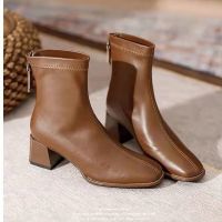 COD dsdgfhgfsdsss Brown soft leather thick heel ankle boots women s 2022 new thin boots mid high heel ankle