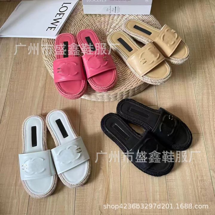 2023-new-grass-knitted-flat-bottom-sandals-for-women-to-wear-comfortably-and-versatile-french-fairy-slippers