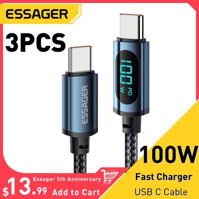 Essager 3ชิ้น PD 100W USB Type C ไปยัง USB C สายเคเบิลจอแสดงผล5A ที่ชาร์จไฟรวดเร็ว USB USB C สายไฟสำหรับ Huawei ข้อมูล Samsung Poco F3แล็ปท็อป iPad
