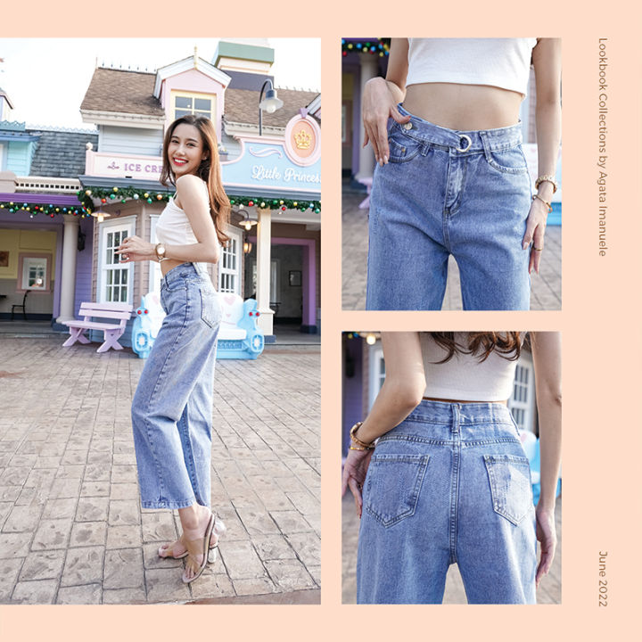 4209-กางเกงแฟชั่น-กางเกงยีนส์-กางเกงยีนส์ผู้หญิง-กางเกงขายาว-ยีนส์-กางเกงยีนส์เกาหลี-กางเกงเอวสูง