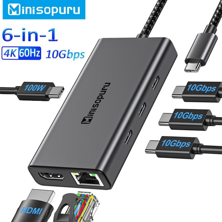 Minisopuru Powered USB C Hub 7 in 1 USB C Splitter Support Fast Data 