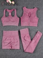 【YD】 CHRLEISURE 2/3/4 Piece Ribbed Set Seamless Sportswear Outfits Workout Gym Shorts Leggings Suits