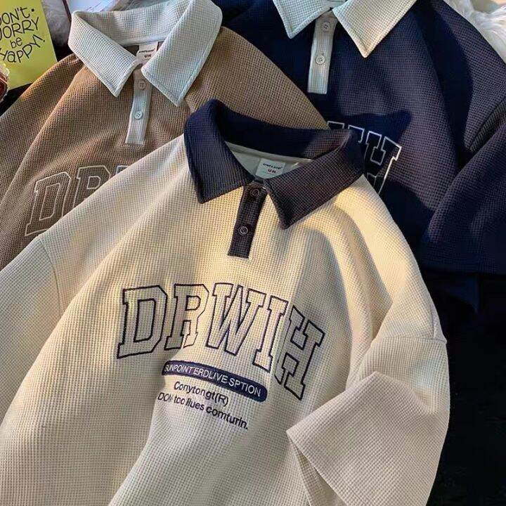 aesthetic polo for men Korean polo shirt casual khaki plain color