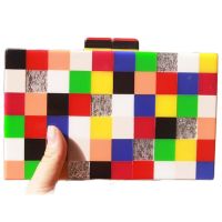 【YD】 Colorful Small squares acrylic box clutches women shoulder messenger plastic girl purse