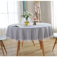 Morris8 American Stripe Round Tablecloth with Tassel for Table Tea Map Cover Dining RoomTable Cloth