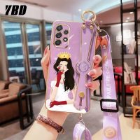 เคสโทรศัพท์ตัวชุบโลหะหรูหราการ์ตูนเจ้าหญิง YBD สำหรับ Samsung Galaxy A53 A33 A23 A32 A73 A72 A52 A52S 5G A13 4G พร้อมเคสป้องกันกล้องที่แม่นยำฟรีสายรัดข้อมือ