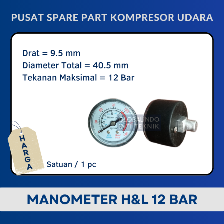 Manometer Meteran Angin Pressure Gauge Kompresor Angin H&L 12 Bar (Drat