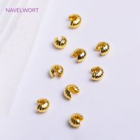 4mm 18K Gold Plated เปิด CRIMP ครอบคลุมลูกปัดรูปแบบฟักทอง CRIMP อุปกรณ์เสริม End ลูกปัด Stopper เครื่องประดับ DIY ทำอุปกรณ์-DCVS STORE