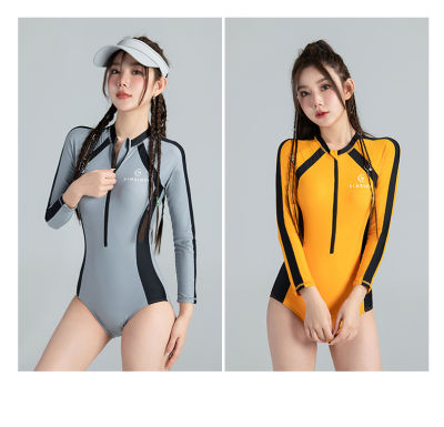 ชุดว่ายน้ำผู้หญิง เกาหลี วันพีซ แขนยาว ขาสั้น ผ้าเนื้อดี งานดี ชุดเล่นน้ำ23110# มีฟองและซับใน