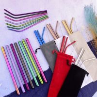 Colorful 304 Stainless Steel Straws Reusable Straight Bent Metal Drinking Straw With Cleaner Brush Set Party Bar Accessory Specialty Glassware