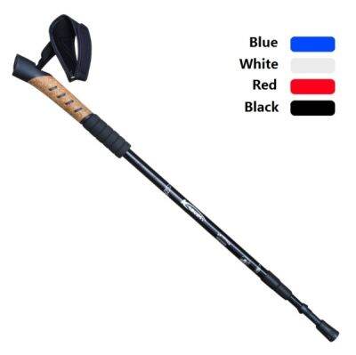 WUXIAN อลูมิเนียมอัลลอยด์กลางแจ้ง Multi-Function Cork ตรงสามส่วน Telescopic Trekking Pole การจัดส่งสีสุ่ม (66-135ซม.)