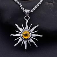 HaoYi Stainless Steel Evil Eye Sun Pendant Necklace For Men Fashion Personality Hip Hop Rock Jewelry