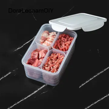 Divided Serving Tray with Lid, Refrigerator Four-compartment Storage Box 