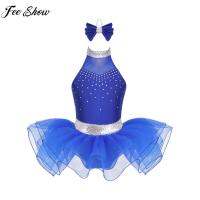 สาวน่ารักตาข่ายบัลเล่ต์ Tutu Ballerina Swan Dance Leotard ชุดแขนกุดเลื่อม Rhinestone Decor Stage Birthday Party Dress