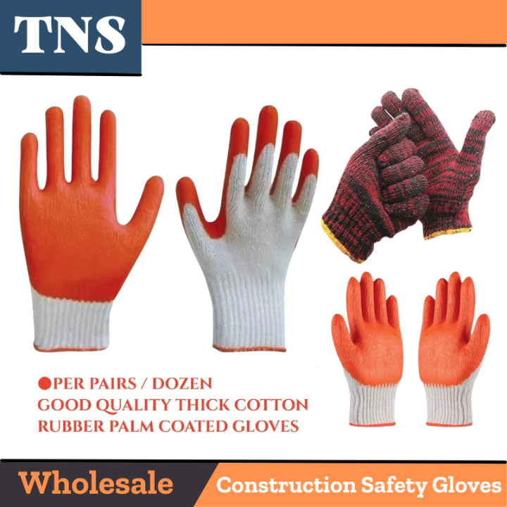 Rubber Coated Gloves Orange Cotton Safety Work Construction Gloves