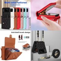 For Samsung Galaxy Z Flip 4 3 5G Magnetic Leather Case Wallet Card Cover Strap