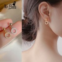 We Flower Chic Geometric CZ Zirconia Circle Stud Earrings for Women Simple Fashion Ear Jewelry Gift