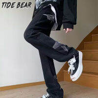 TIDE BEAR กางเกงขาตรงไมโครกางเกงสำหรับผู้ชายแฟชั่นใหม่กางเกงขาสั้นตรงพิมพ์ลายแนวสตรีทกางเกงหลวมใส่สบายเข้ากับทุกชุด