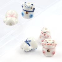 13x14mm little Lucky Cat Cute Animal Ceramic Beads vertical hole Beads For Jewelry Making DIY Bracelets Pendant Accessories Beads