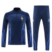 Autumn models 2022 2023 France half zip long sleeve training suit soccer jerseys 22 23 Sapphire blue print stripes football tracksuit jogging training kit adult set