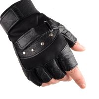 Cycling Men Genuine Leather Tactical gloves With Line Wrist Half Finger Glove Bicycle Fitness Unisex Adult Mittens Sport Gloves