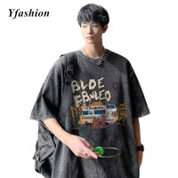 Yfashion เสื้อยืดกางเกงขาสั้นผู้ชายขาตั้งกล้องมีในสต็อกเสื้อการพิมพ์ที่ทันสมัยย้อนยุคฤดูร้อนเสื้อเสื้อลำลองแบบหลวม