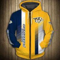 New Nashville Mens Casual 3d Zipper Hoodie Blue And Yellow Stitched Cartoon Image Tiger Predator Sweatshirt popular