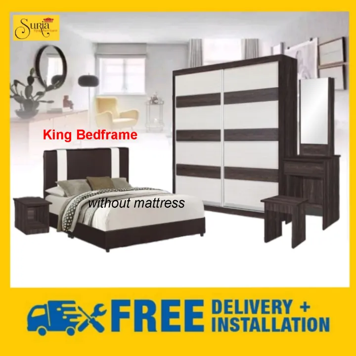 Bedroom set 8x8 ft / Set Bilik Tidur 8x8 kaki (King Bedframe) | Lazada
